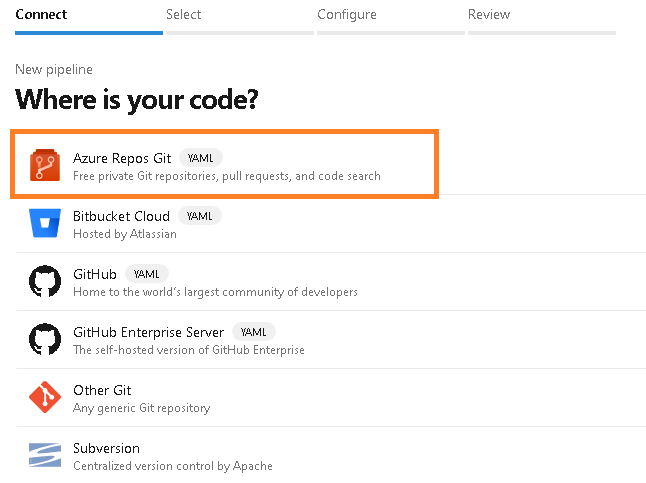Select Azure Repos Git